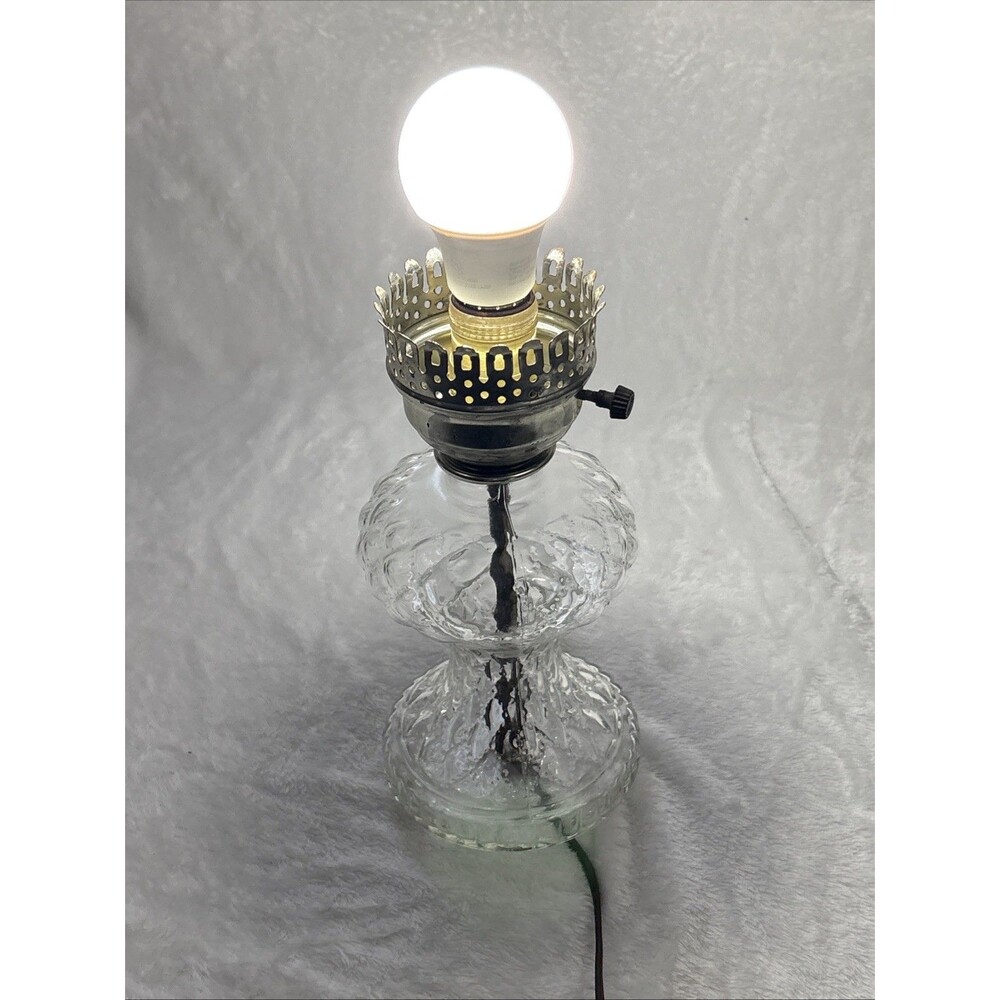 Vintage Glass Hurricane Oil Lamp Electric Conversion Tested Works Clear